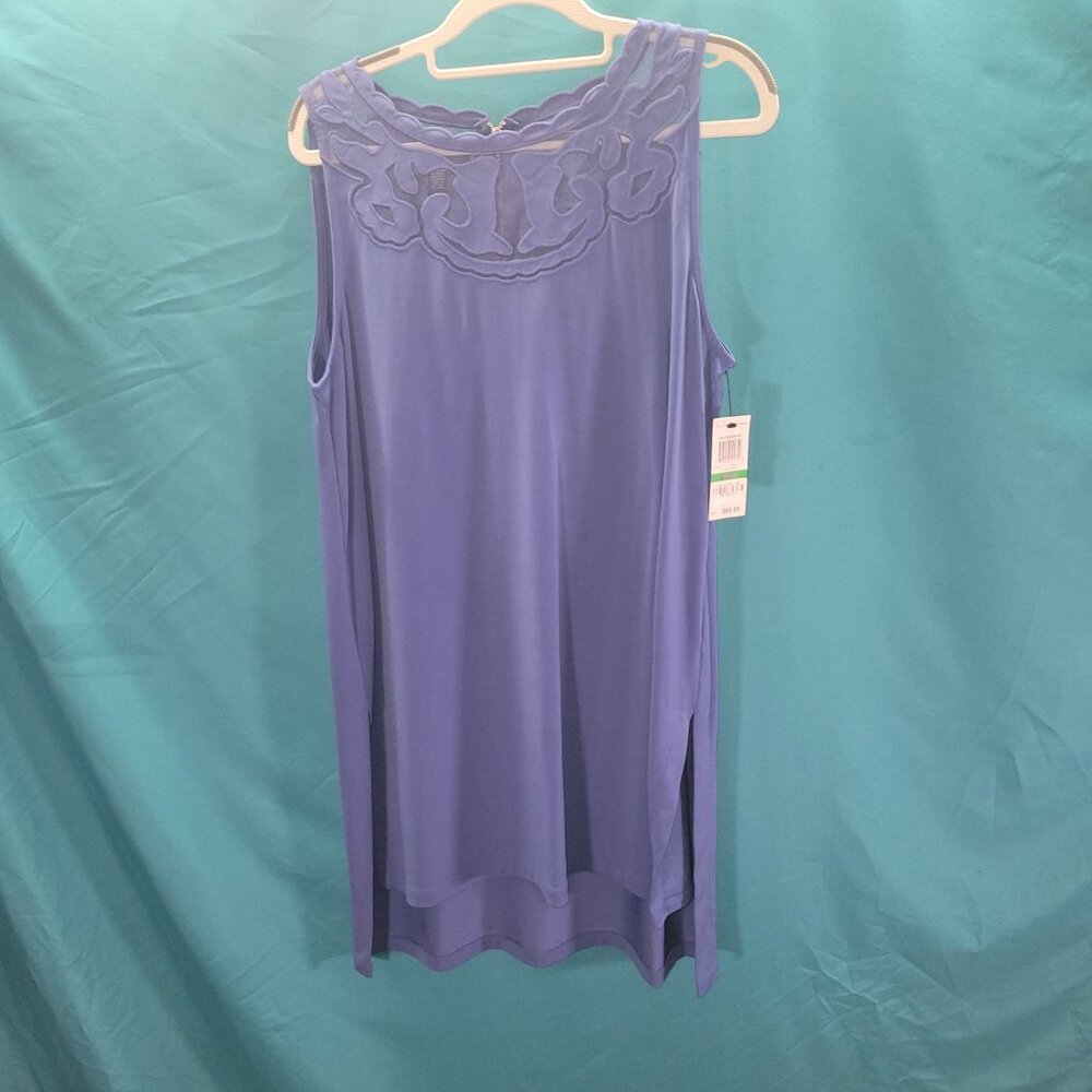 Alfani Womens Sleeveless Blue Dress With Lace Neckline Large Size